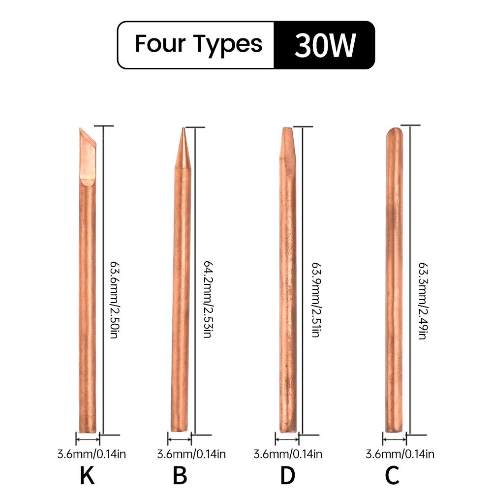 4pcs External Heat Solder Iron Tip B C D K Pure Copper Solder Head 30W 40W 60W Replacement Tip Welder Repair Tools
