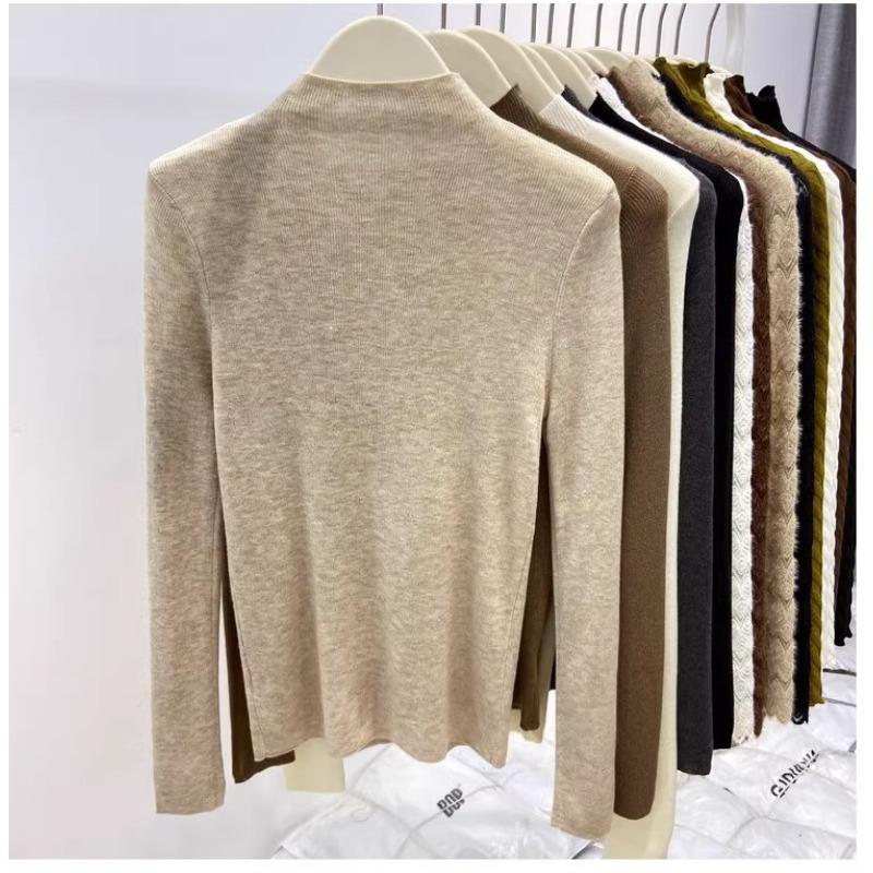 Autumn Winter New Semi-turtleneck Knitted Women Sweater Female Slim Fashion Elegant Pullover Thin Inner Bottoming Shirt Solid Loose Casual Simple Tops