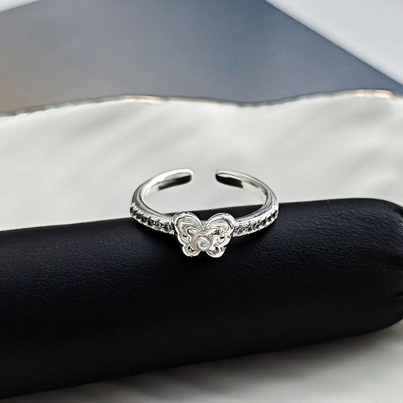 Две бабочки, полные бриллиантов, Zir*****Кольцо-ручка Сладкий нежный ветер Нишевый дизайн Кольцо Женское Adjustable opening