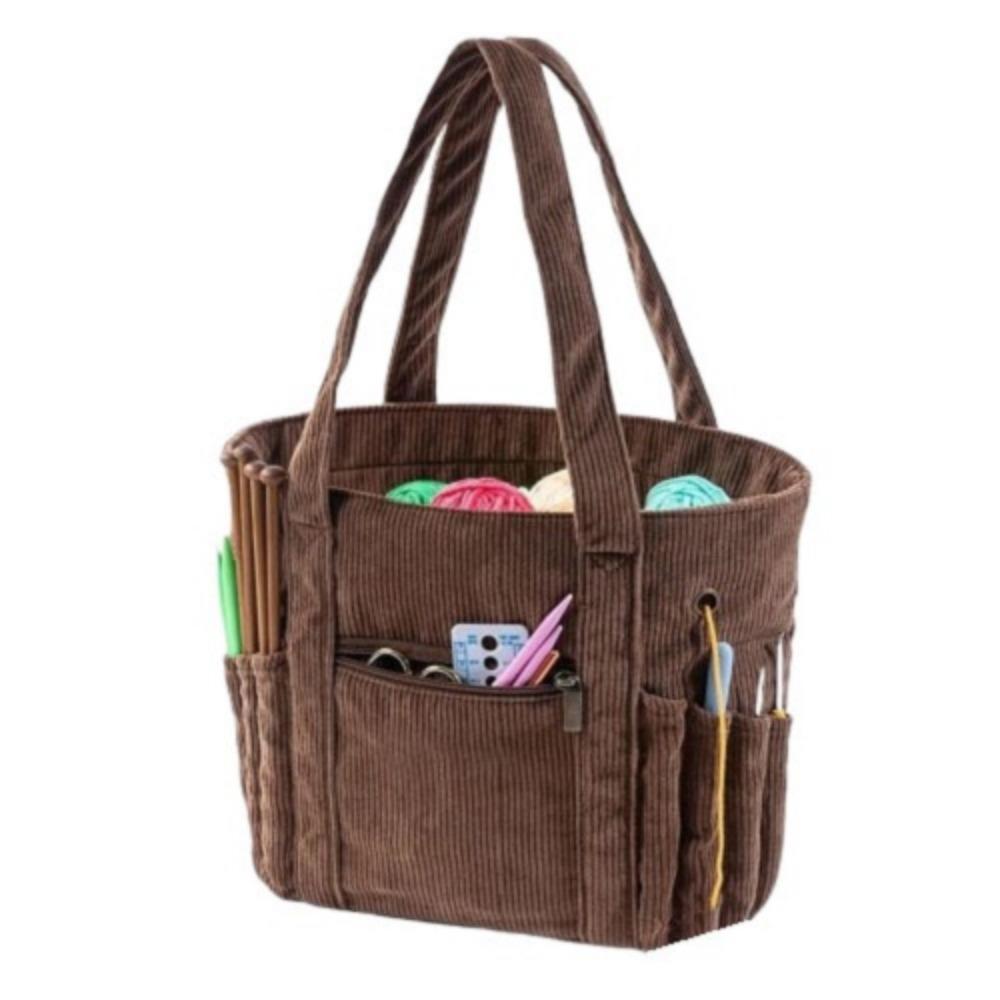 

Модная сумка для хранения пряжи Портативная вельветовая сумка-тоут Сумка для хранения вязания Деловые поездки кофейный