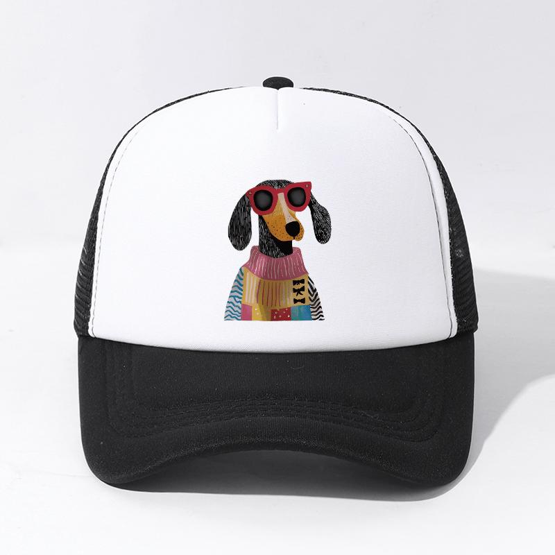 Dachshund Dog Sunglasses Patchwork Sweater Trucker Hat Adjustable Mesh Baseball Cap Unisex Outdoor Casual