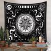 Tarot Zodiac Wheel Wall Tapestry Black Background Sun Moon Face Twelve Constellation Card Astrology Occult Mystical Decor