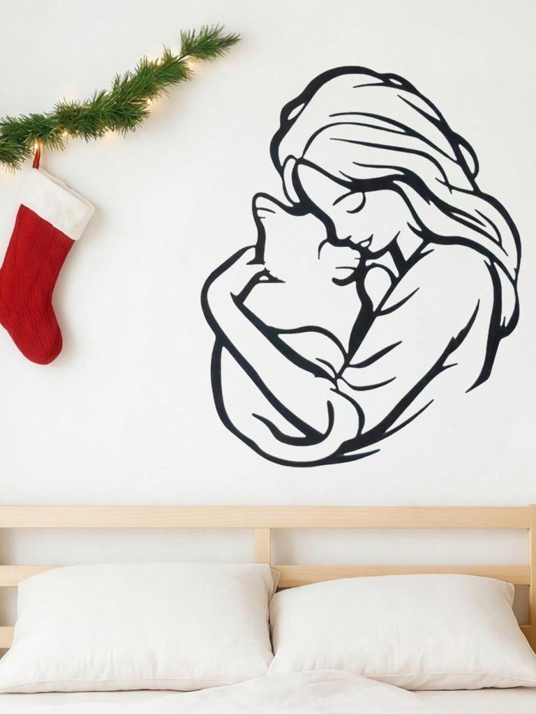 Whimsical Cat Hugging Metal Wall Art - Exquisite Silhouette, Easy Hang, Perfect Gift for Cat Lovers