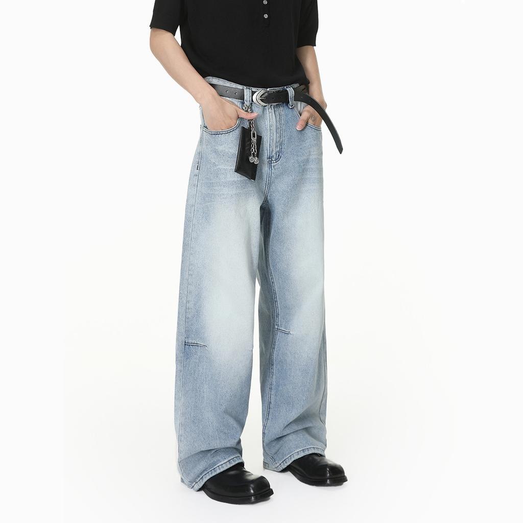 MTLCLOTHES Men's Clothing | Cleanfit Vintage Wash and Drop Jeans Men's Loose Wide Leg Straight Pants