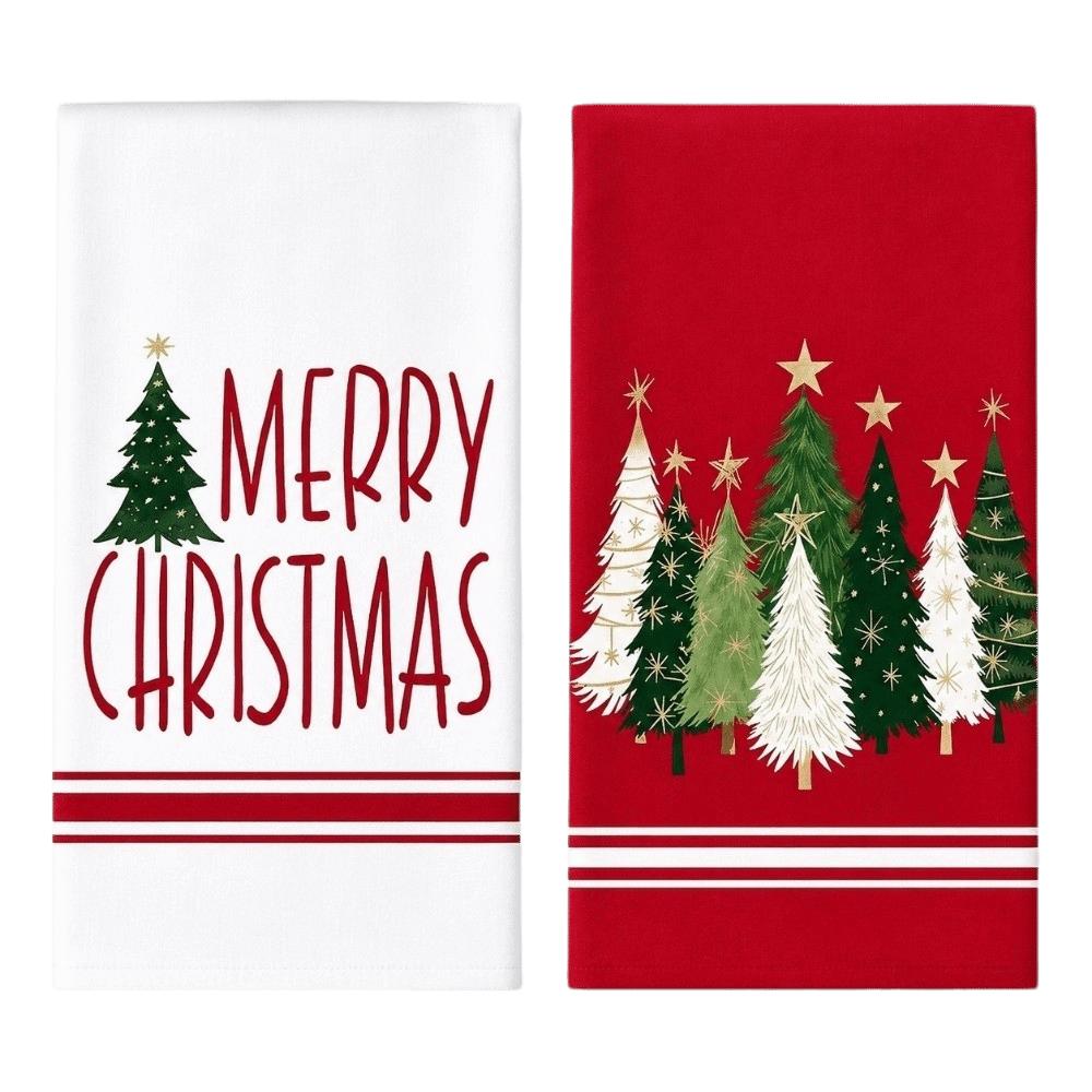 2pcs Santa Claus Xmas Hand Towels Reindeer Dish Towels Navidad Natal Cleaning Cloth Kitchen Decor