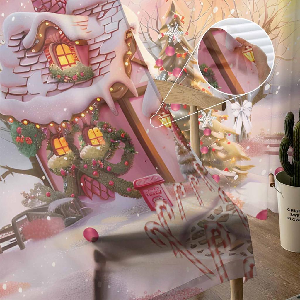 Christmas Candy House Snow View Countryside Curtains For Living Room Bedroom Home Decoration Window Voile Tulle Curtain Drapes