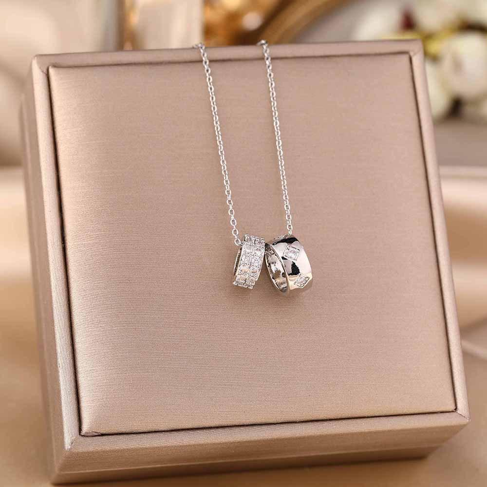 Women's Silver Titanium Steel Necklace with Micro-Inlaid Zircon - Elegant, Durable Clavicle Chain Jewelry