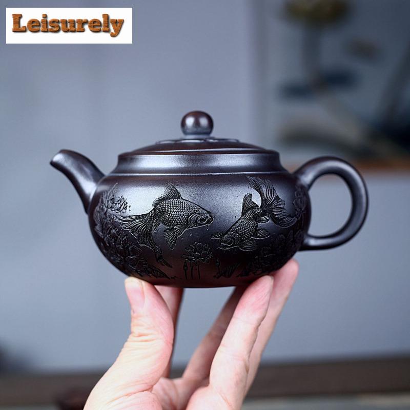 350ml Aesthetic Yixing Purple Clay Teapots Handmade Antique Koi Pot Raw Ore Antique Red Mud Tea Maker Kettle Zisha Tea Set Tea