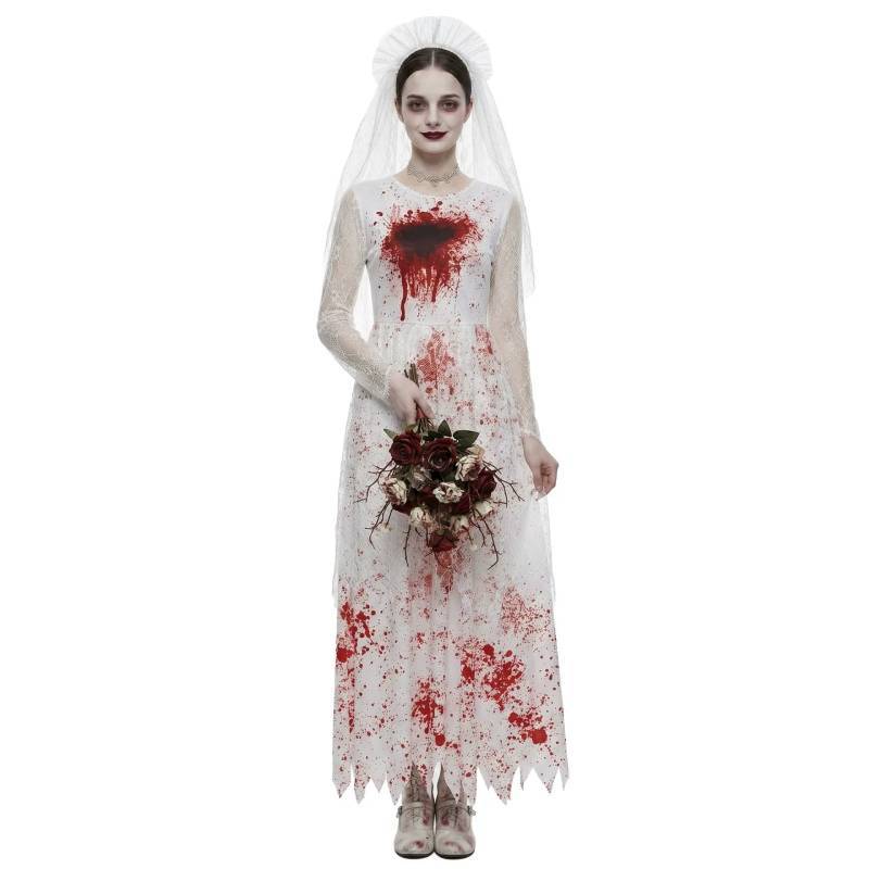 Halloween Ghost Bride Costume Dress Polyester Spandex For Cosplay Party Stage Performance