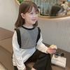 Girls Long Sleeves T-shirt Casual Top Tee Knitted Stripe Stitching Top