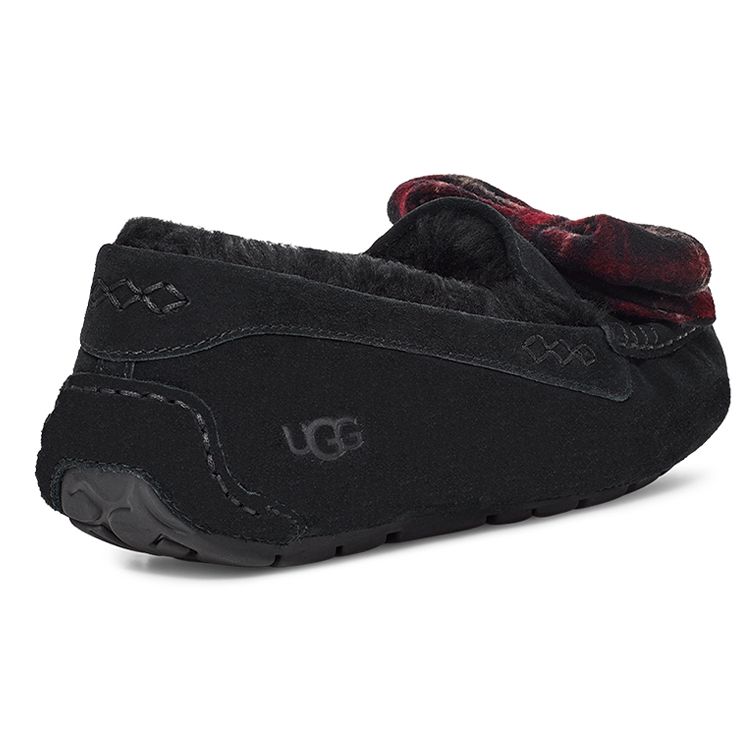 UGG Ansley Plaid Bow Warm Plush Low-Top Casual Shoes Women Sneaker Black 1127850-BLK