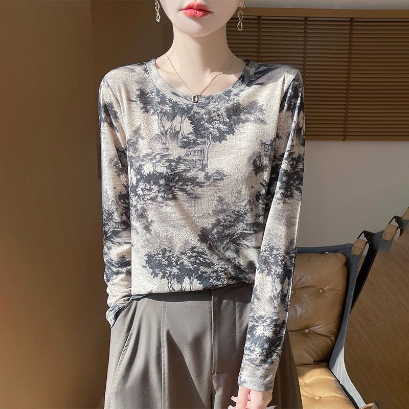 2025 Frühling/Sommer Retro Wasserlöslicher Batik Rundhals Damen Weiches Dünnes T-Shirt