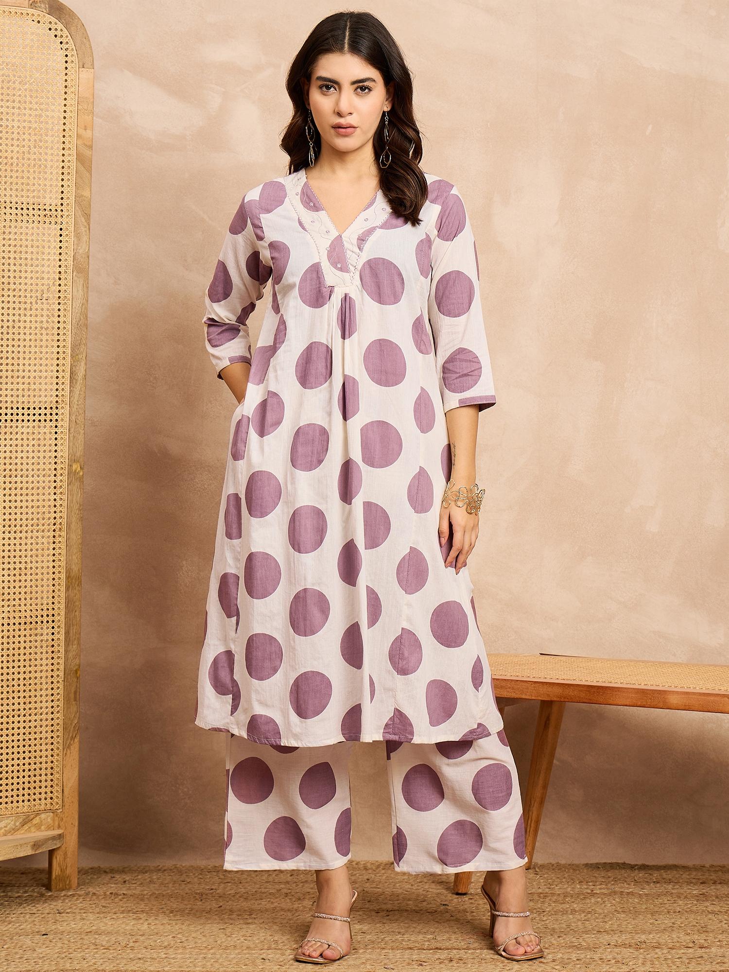 

Polka Dot Printed A-Line Tunic with Palazzos Co-Ords XXL фіолетовий