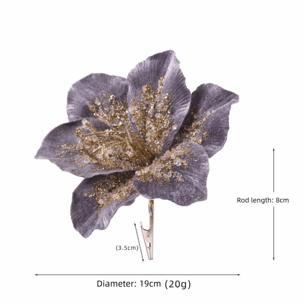 19cm Artificial Poinsettia Glitter Flower Glitter Sequin Fake Christmas Flowers Flannel Simulation 3D Simulation Flower