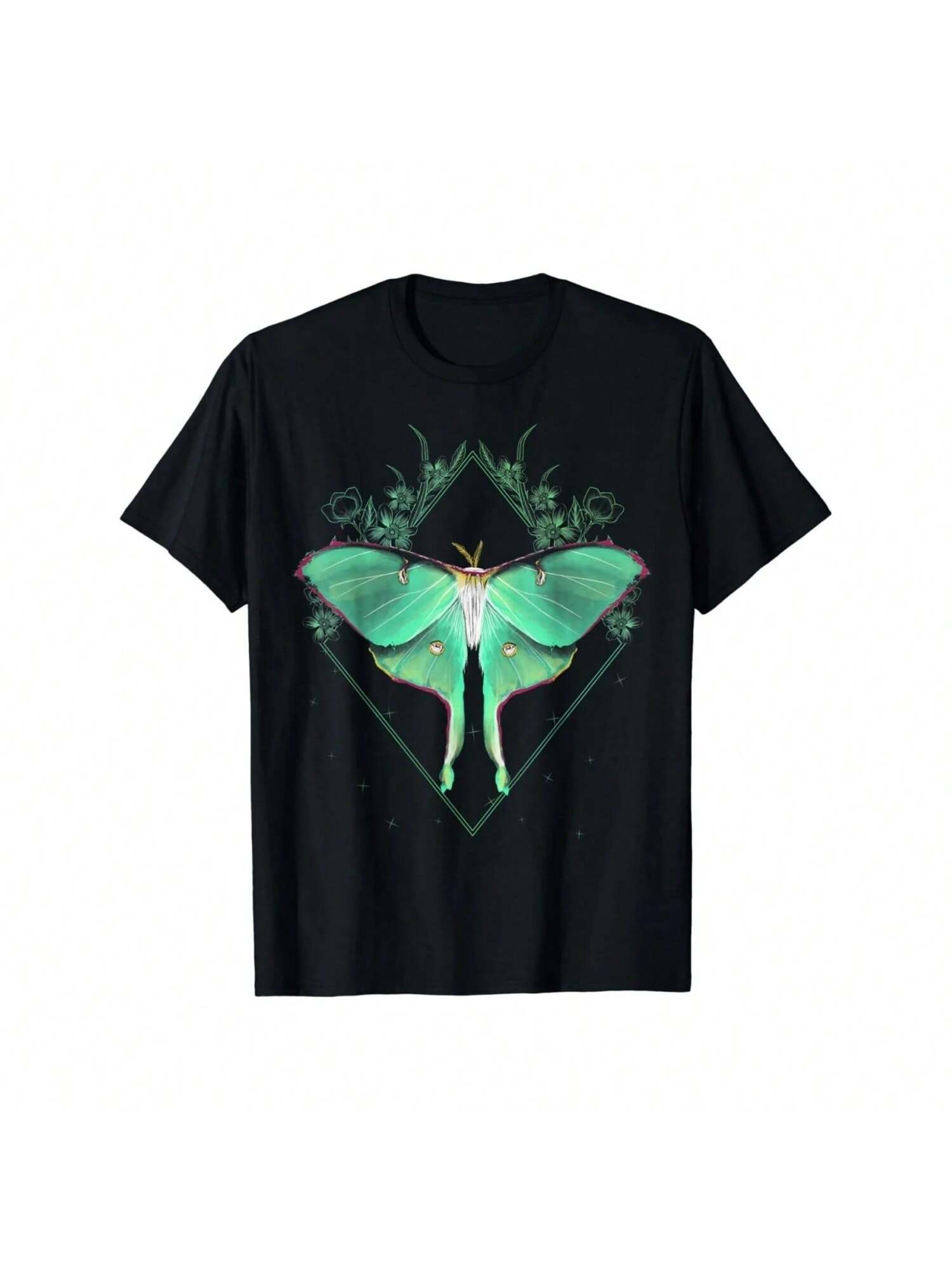 Wounisex s Summer T-Shirt Casual Crew Neck Top Spring Y2k Luna Moth Graphic Print Tee S разноцветный