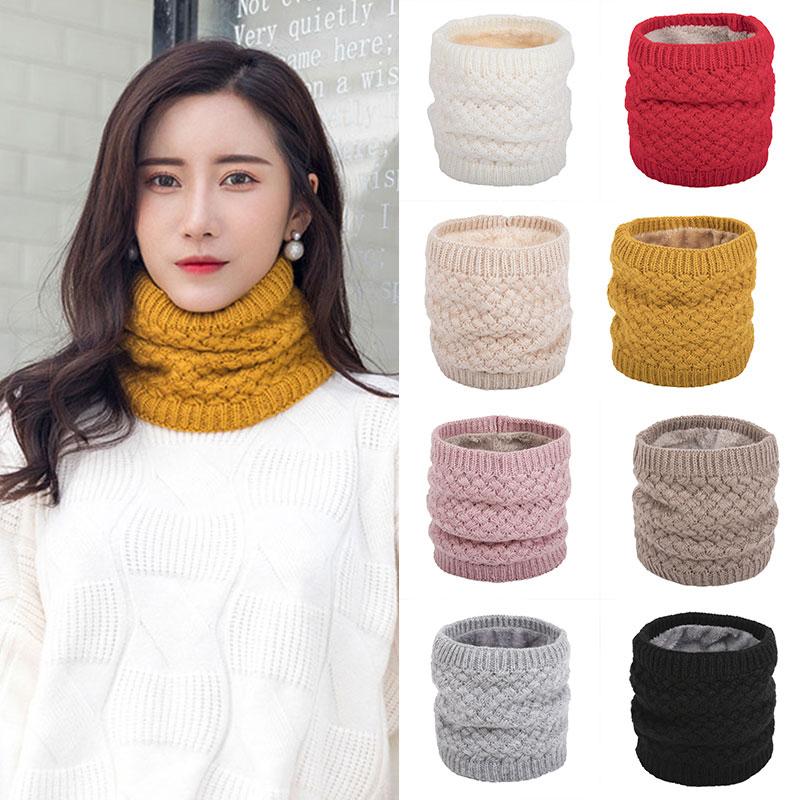 Winter Women Knitted Scarf Solid Fleece Snood Scarves Lady Warm Faux Fur Thick Unisex Neck Scarfs Ring Ski Climbing Scarf