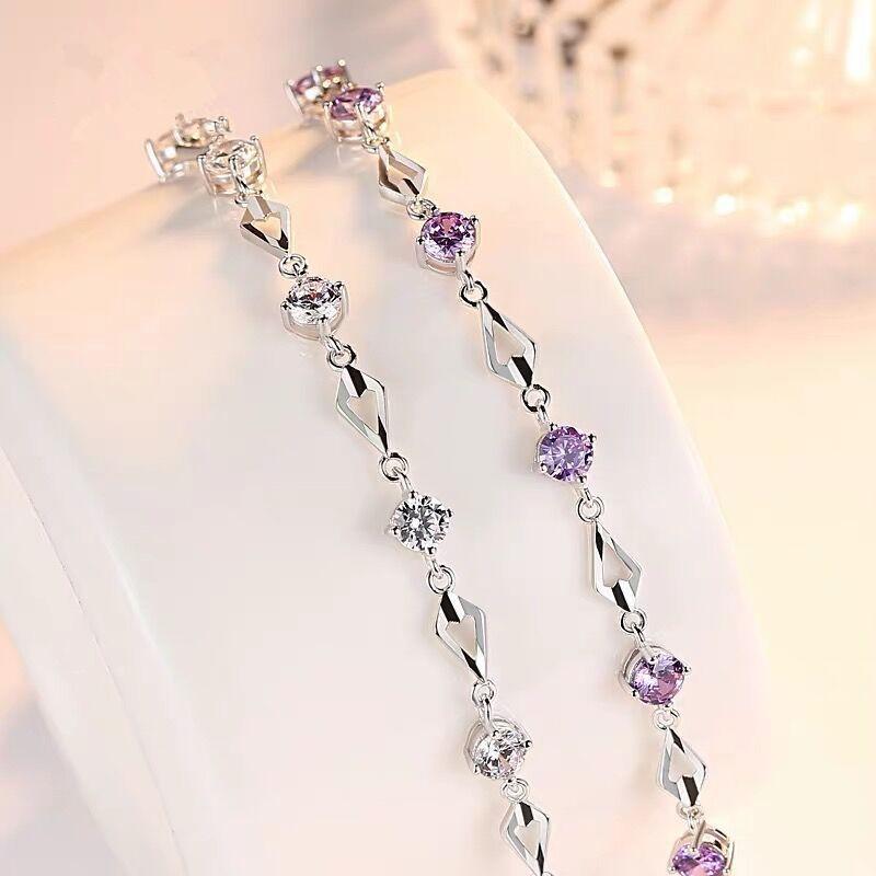 Vintage Diamond Rhinestone Bracelet With Rhombus Charm Simple Fashion Women Jewelry 925 Silver Trendy Accessory