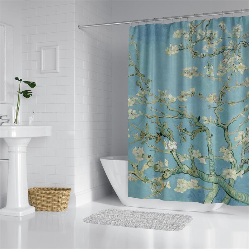 Aertemisi Almond Blossoms By Vincent Van Gogh Shower Curtain Set With Grommets And Hooks For Bathroom Decor W60H190(CM)-1 Pcs