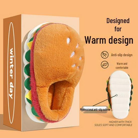 Men's and Women's Color Block Plush Cotton Slippers - Warm, Non-Slip, Indoor Footwear for Autumn and Winter