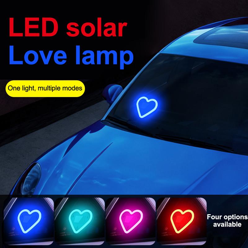 Car Led Window Decoration Heart Neon Light Suction Cup Fixed Luminous Heart Solar Ambient Neon Light Car Lights Accessories 1Pc