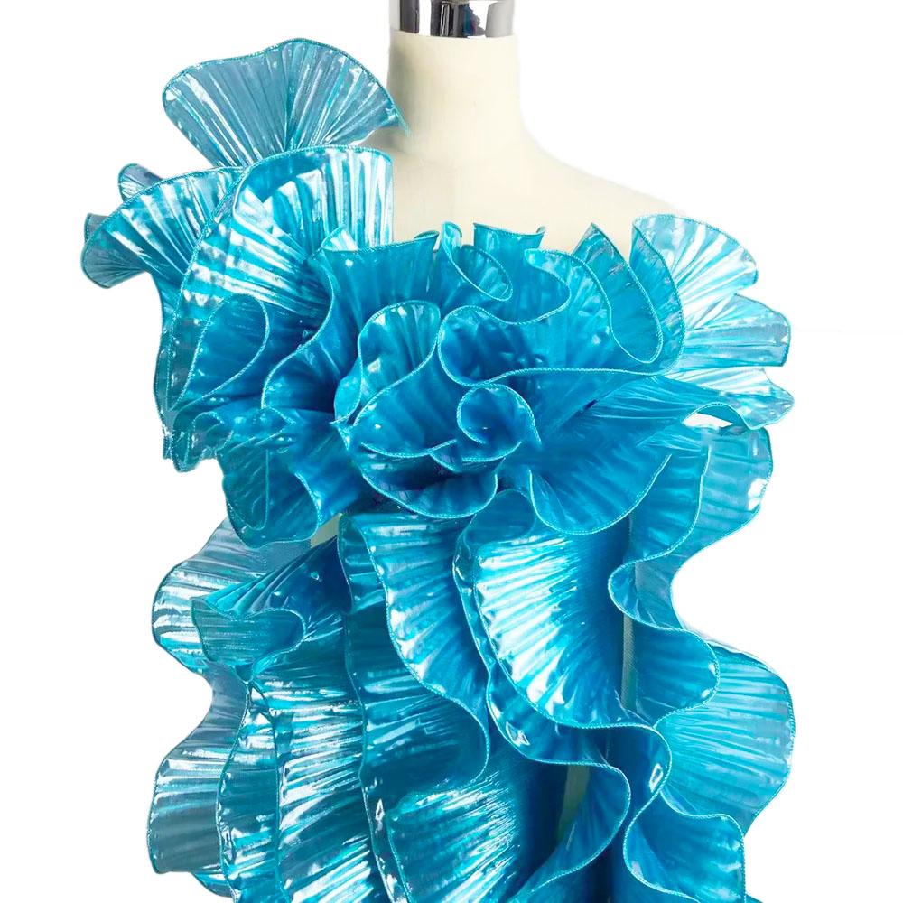 Metalická Lesklá Krajka Lemování Velká Vlna Stužka Tkanina Navržená Velkou Značkou Skládaná Síťovina Organza DIY Styling Šití Móda Volán