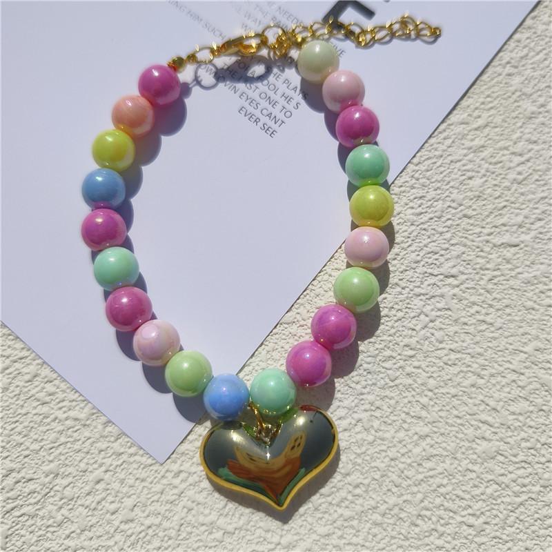 

Colored pet cat dog pearl necklace collar small fragrant gem bow puppet with jewelry XS 15-20CM