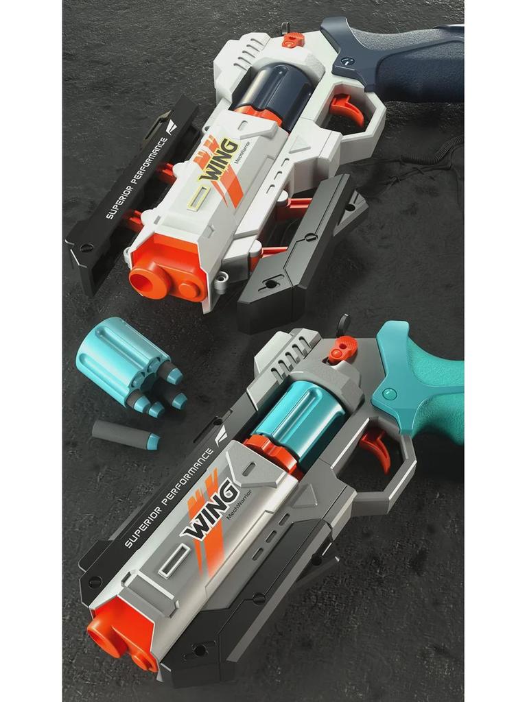 Interactive Mecha Revolver Soft Bullet Toy Gun for Boys - Outdoor Mechanical Pistol Model