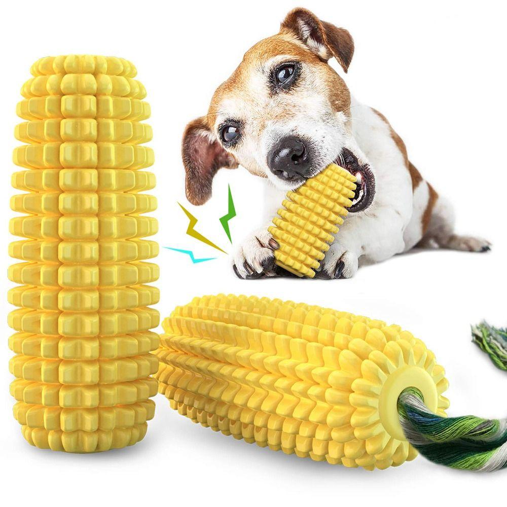 Tough Rubber Dog Chew Toy Corn Stick Design Interactive Squeaky Dog Toys  Medium Large Dogs