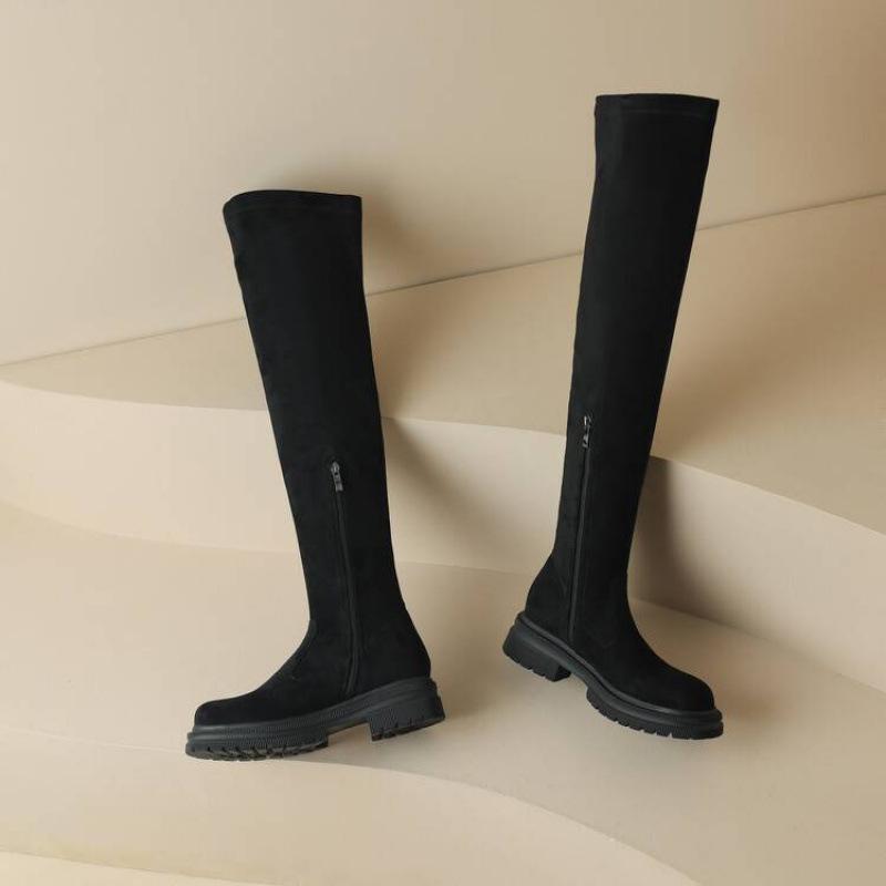 Autumn and winter suede Martin boots women's thick-soled large-size women's boots non-slip mid-heel round head square heel new suede over-knee boots