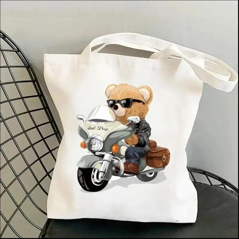 Harajuku Cute Bear Art Shoulder Bags Kawaii Tote Handbag Canvas Girl Environmental Large Capacity Portable Shopping Bag