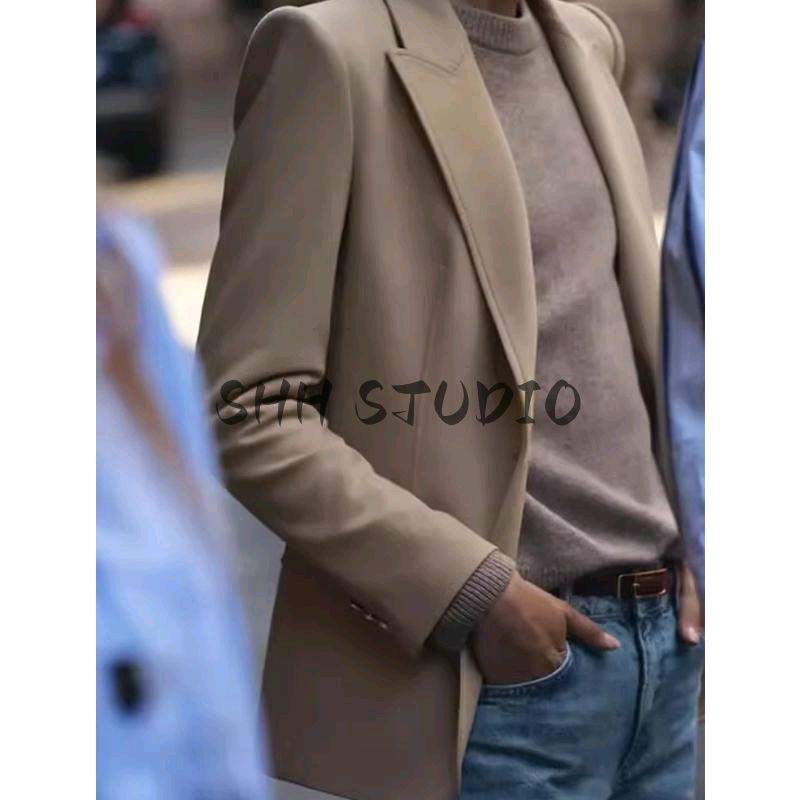 Spring New Women's Clothing Business Style Flip Pocket Decoration Metal Breasted Silm Suit Outwear 8635555