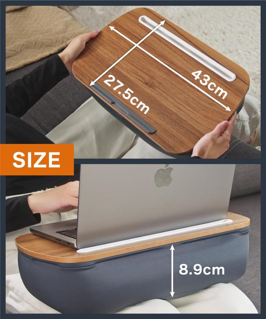 LOE Knee Table, PC Cushion Table, Knee Desk, Bed or Sofa Table Cushion, Car Cushion with Non-Slip Pad and Grooves