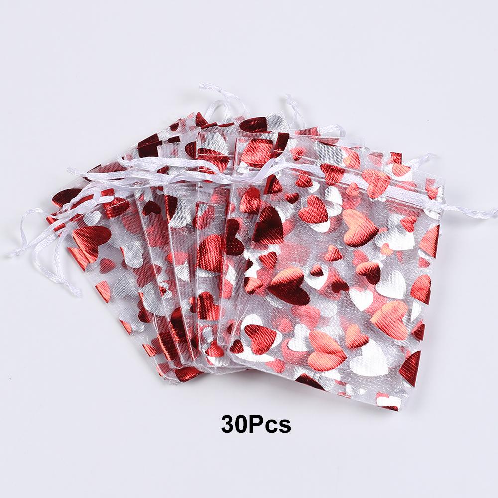 Xiaomi 6/30/60/120Pcs Valentine's Day Red Heart Organza Bags Gift Bags Pouches Jewelry Candy Packaging Drawstring Bags for Wedding