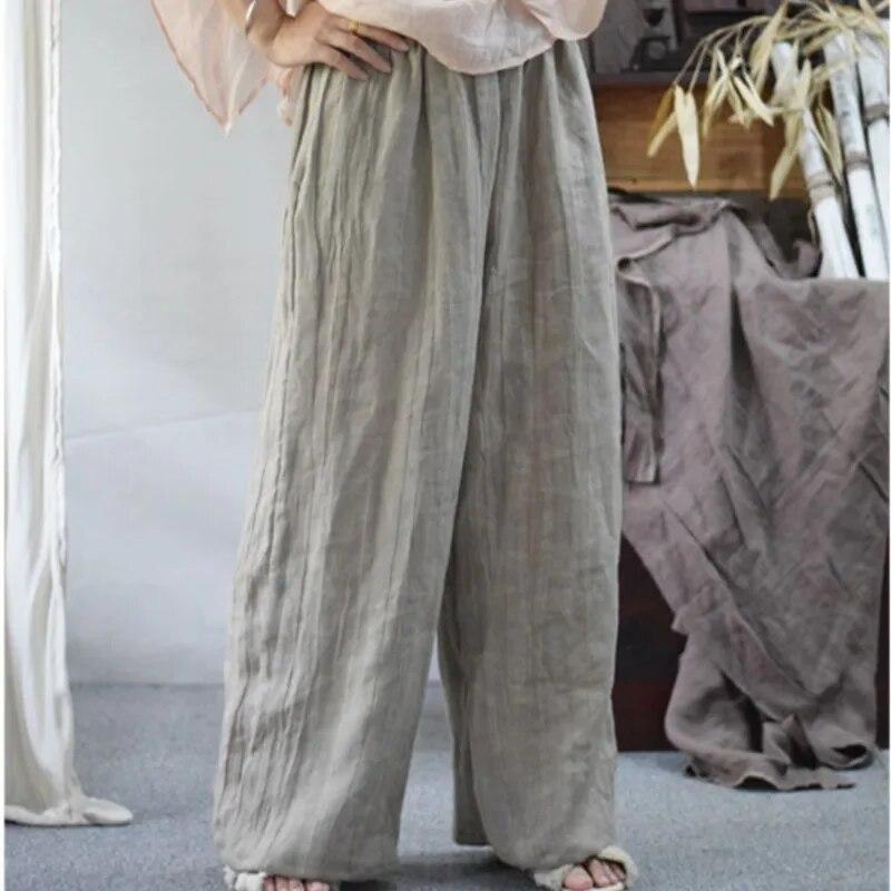 Johnature Fashion Linen Long Sleeves Vintage Solid Color Pants Autumn Woman Casual Retro Vintage Pants