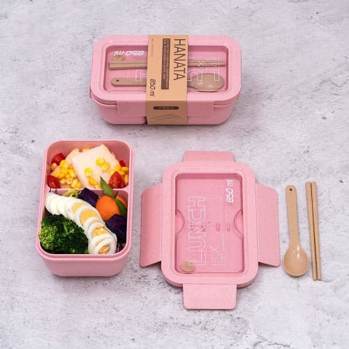 AmeriLuck Läcksäker Matlåda, 850ml Stor Kapacitet, Halmfiber, för Män och Kvinnor, Inkluderar Bestick (Rosa)