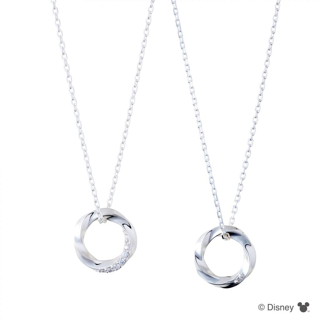 THE KISS Disney Collection Hidden Mickey Silver Pair Necklace Set DI-SN1420CZ-1421CZ - 40cm & 50cm, Web Exclusive Matching for Couples