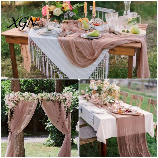 Rustic Wedding Table Decor Cheesecloth Runner, Sheer Boho Dining Heat Resistant Runner Centerpiece for Bridal Shower Baby Modern Events