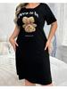 Women's Fashion Cute Bear And Letter 3D Printed Dress Home Daily Plus Size Skirt Casual Loose Short Sleeved Dress