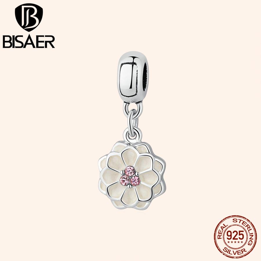 BISAER Alb înflorit Dahlia Pandantiv Charm Fit Bratari Colieri Femei margele