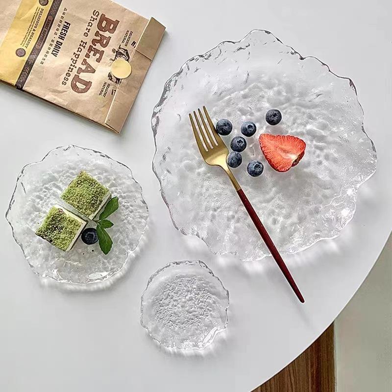 Ins Style Irregular Transparent Glass Decorative Tray Jewelry Storage Display Photography Props Home Coffee Saucer Snack Plate