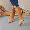 Pointed Toe Patent Leather Medium-Heel Covered-Toe Sandals – Summer New Retro Style Stiletto Open-Back Dress Shoes for Women