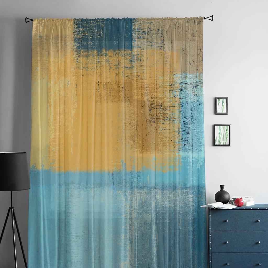 Abstrakte Ölgemälde Orange Farbe Gardinen für Wohnzimmer Schlafzimmer Home Decor Küche Tüll für Fenster Voile Vorhänge