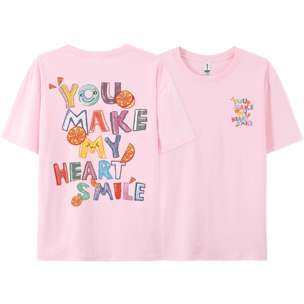 You Make My Heart Smile Fruit Letter Graphic T-Shirt Men Loose Casual Short Sleeve Summer Tshirt Harajuku Breathable Cotton Tees