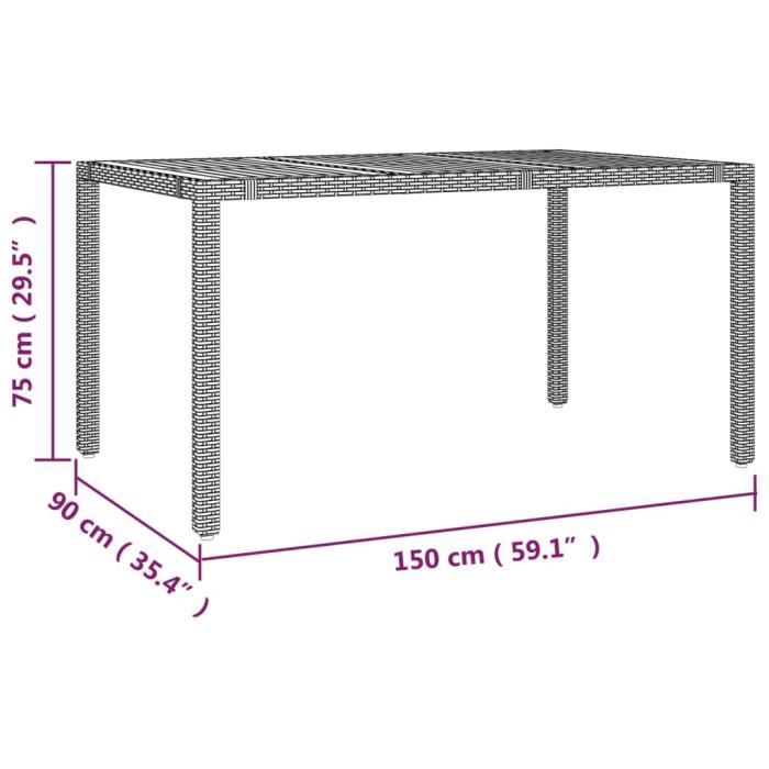 VidaXL Table de jardin plateau en bois Noir Résine tressée bois massif 319551