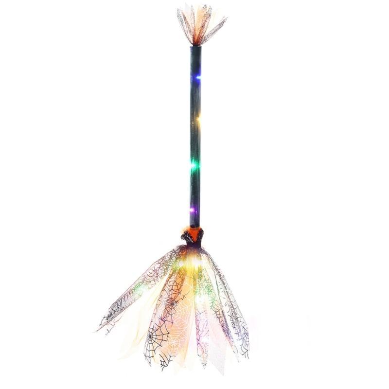 Halloween Party Lighted Witch Broom Plastic Broomsticks Kid Broom Props for Halloween Cosplay Decoration