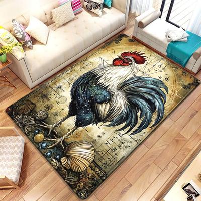 Vintage Rooster Art Crystal Velvet Rug Rustic Farmhouse Decor Living Room Floor Mat Antique Style Animal Print Home Decoration