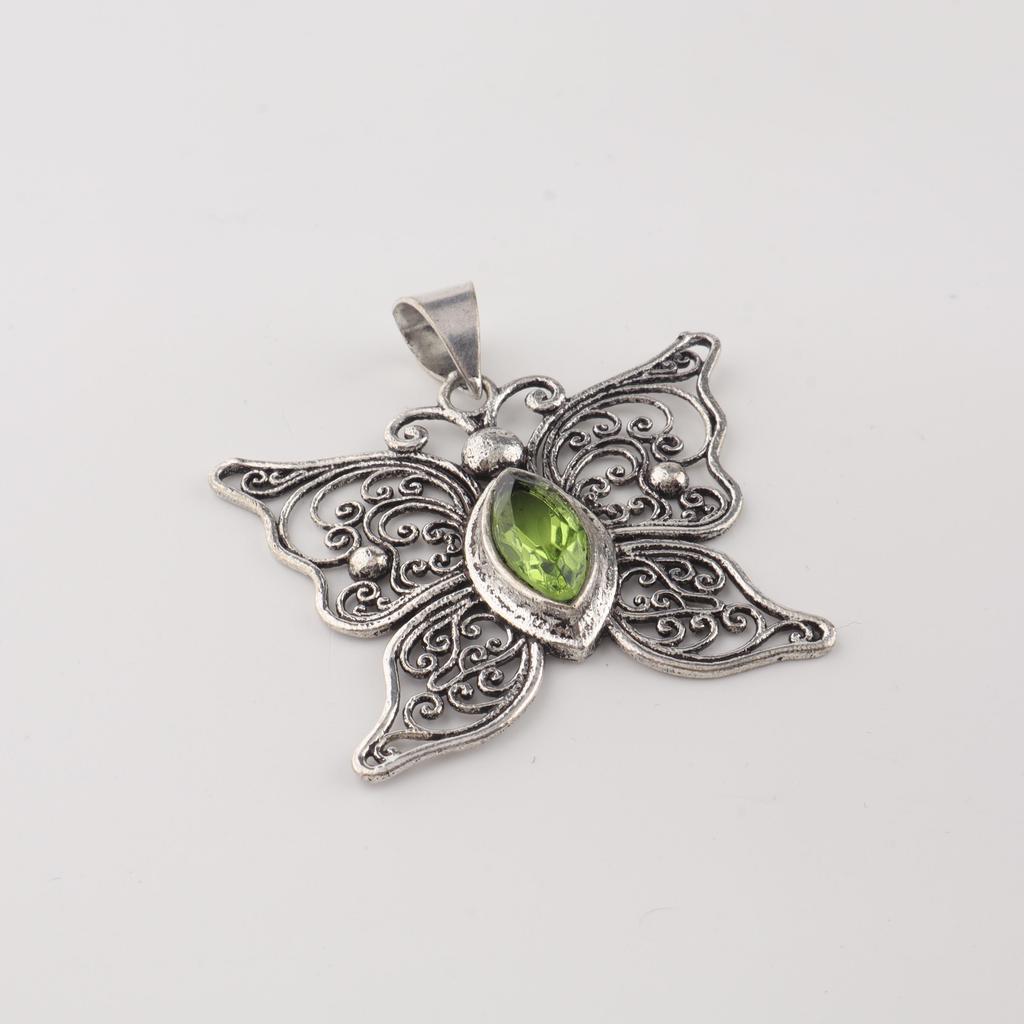 Natürlicher Peridot Edelstein 925 Sterlingsilber Anhänger 1,75" Damenschmuck Jubiläumsgeschenk für Ehefrau CP-41-9