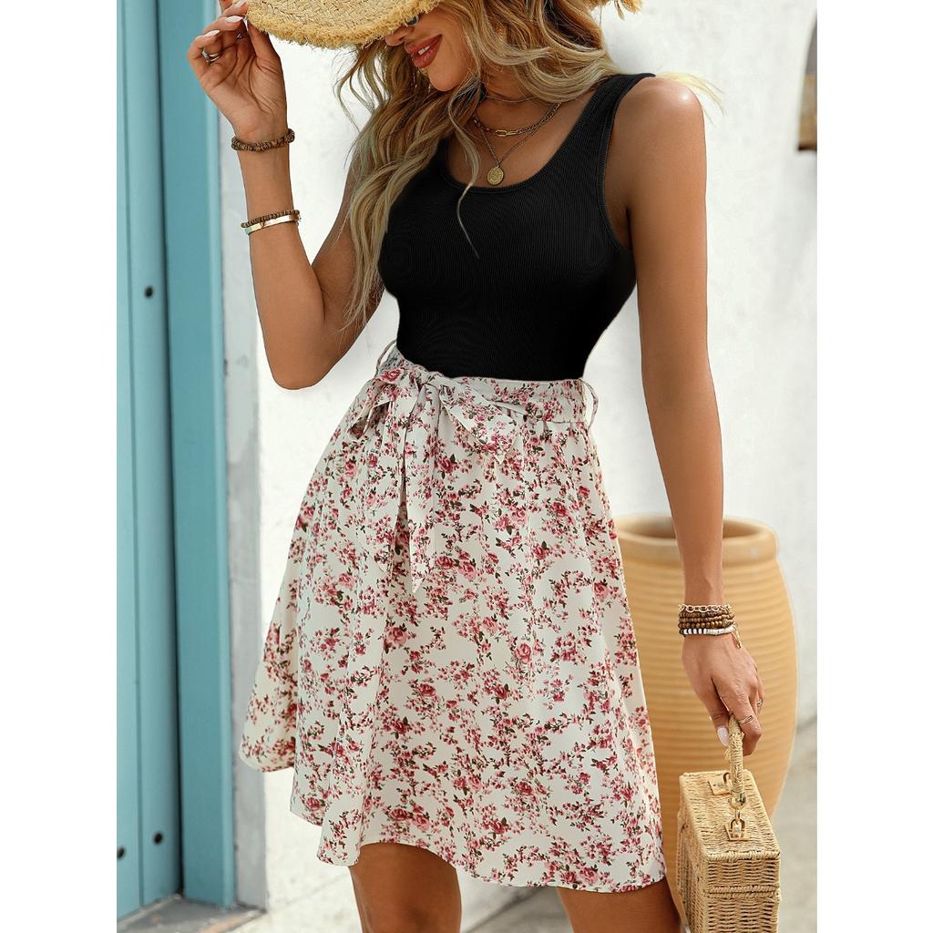 Spring Summer Elegant Color Block Sleeveless Dress Original Design Casual Women's Dress for Foreign Trade