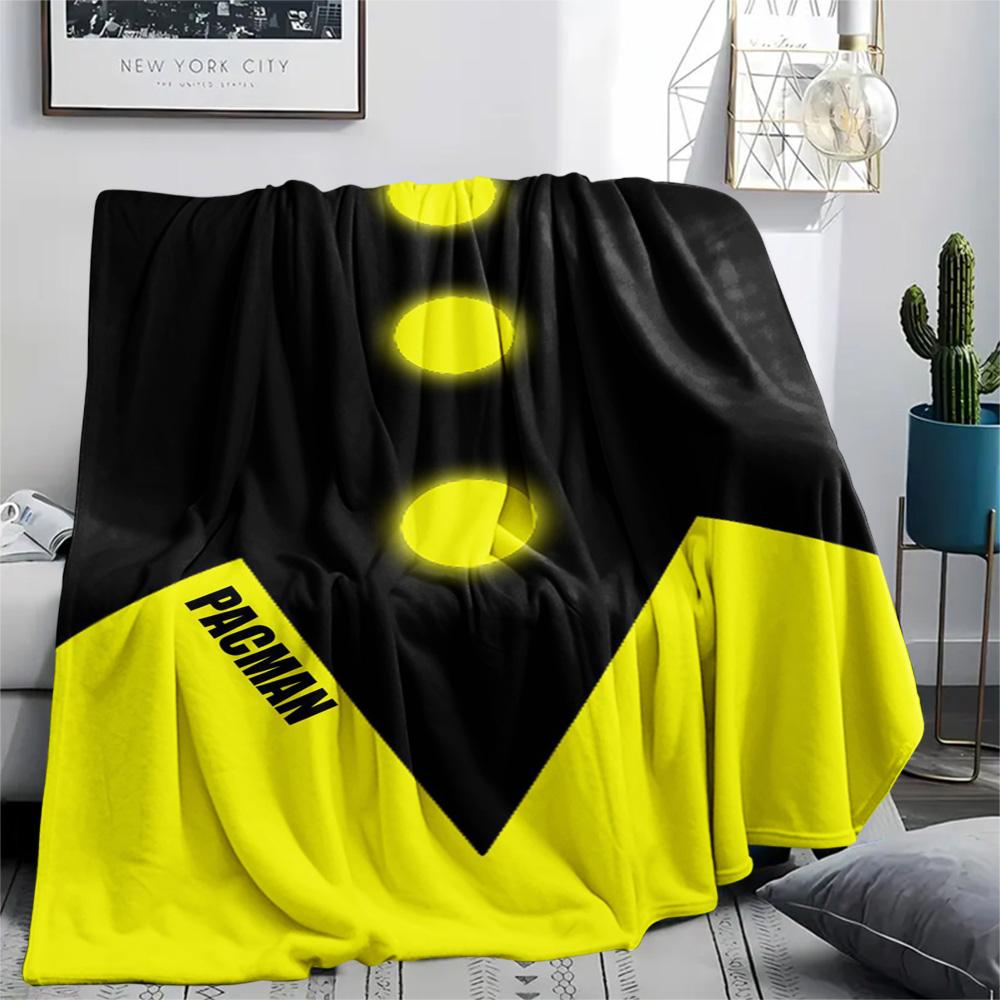1PC Pac-Man Patterned Flannel Blanket Suitable For All Seasons for Home Decor Warmth and Comfort Gifts Holiday Present