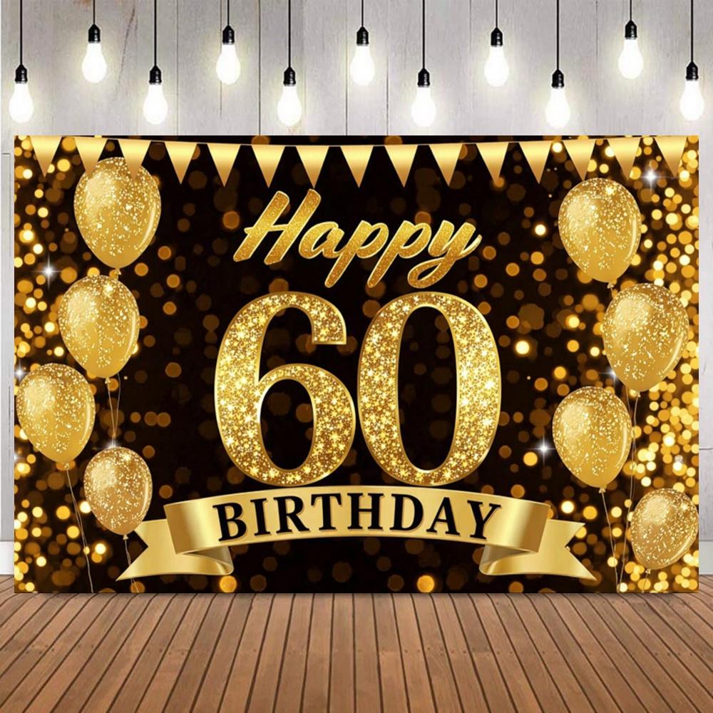 Happy Birthday Luxury Black Gold Backdrop 30th 40th 50th 60th Birthday Party Decor Banner Photography Background Studio Props